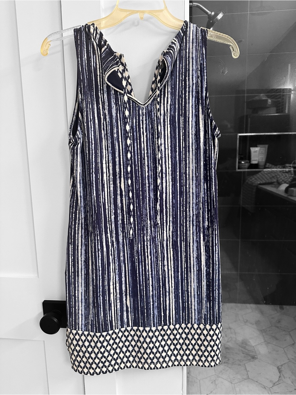 Tommy Bahama Navy and White Striped Sleeveless Shift Dress